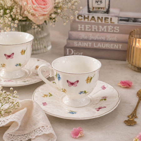 طقم فناجين شاي أنيق مكوّن من 6 فناجين مع صحونهم 6-8